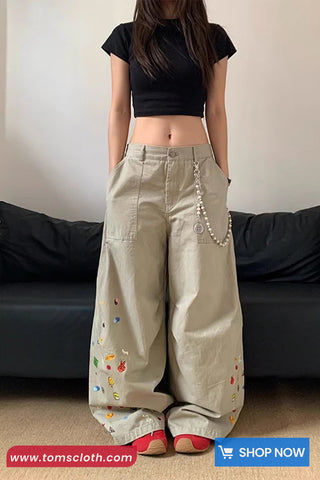 Loose Vintage 90s Theme Pattern Women Pants