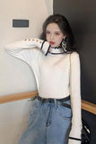Long Sleeve Mock Neck Slim Design Ruffles Sweater