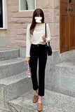 High Waist Straight Ankle Length Slim Cotton Denim Pants