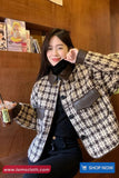 Long Sleeve Double Pockets Vintage Plaid Jacket
