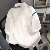 Short Sleeve Retro Love Pocket Printed With Chain Blouse Shirt