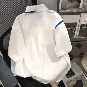 Short Sleeve Retro Love Pocket Printed With Chain Blouse Shirt