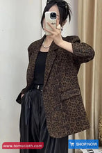 Long Sleeve Retro Leopard Pattern Office Blazer Jacket