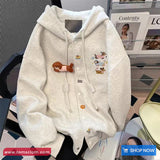 Long Sleeve Cute Cartoon Puppy Embroidered Hooded Sweatshirt