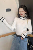 Long Sleeve Mock Neck Slim Design Ruffles Sweater