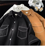 Short Sleeve Retro Stitching Line Men Shirt