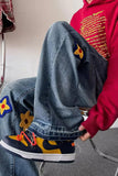 Hip Hop Vintage Flower Embroidered Men Jeans Pants
