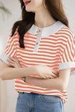 Short Sleeve Doll Collar Striped Casual Shirt