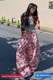 Loose Wide Leg Elastic Waist Pink Camouflage Pants