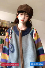 Long Sleeve Retro Striped Zipper Cardigan Sweater