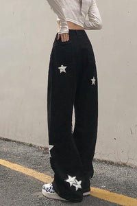 Retro Stars Pattern Black Jeans Pants