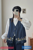 Sleeveless Garden Embroidered Denim Vest Sweater