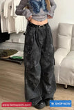 Loose Wide Leg Camouflage Dark Grey Cargo Pants