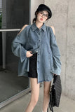Long Sleeve Vintage Off Shoulder Denim Denim Blouse Shirt