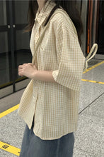 Short Sleeve Plaid Light Colors Blouse Shirt