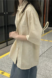 Short Sleeve Plaid Light Colors Blouse Shirt