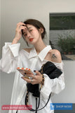 Long Sleeve Off Shoulder Turn Down Collar Blouse Shirt