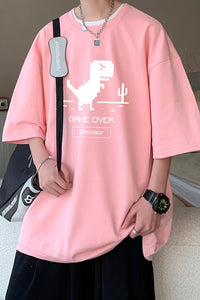 Loose Cute Dinosaur Short Sleeve Men Shirts