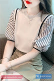Short Sleeve Striped Contrast Color O-Neck Shirts