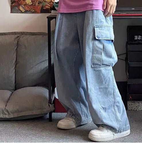 Wide Leg Hip Hop Cargo Men Jeans Pants