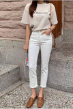 High Waist Straight Ankle Length Slim Cotton Denim Pants