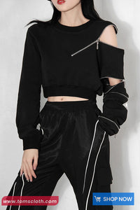 Long Sleeve Side Zipper Cropped Sweatshirt