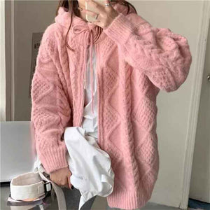 Long Sleeve Zipper Hooded Knitted Sweater