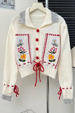 Flower Embroidered Vintage Peter Pan Collar Knitted Cardigan Sweater