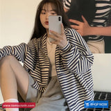 Long Sleeve Striped Hooded Zipper Cardigan