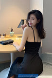 Sexy V-Neck Backless Retro Long Black Dress