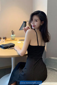 Sexy V-Neck Backless Retro Long Black Dress