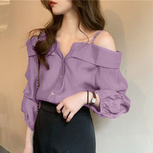 Long Sleeve Sexy Off Shoulder With Straps Blouse Shirt