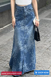 Vintage Floral Pattern Long Denim Skirts