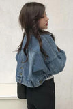 Long Sleeve Cropped Style Blue Denim Jacket