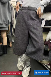 High Waist Knee Length Faux Fur Loose Pants