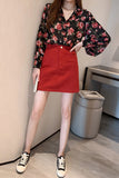 Long Sleeve Flowers Pattern Chiffon Blouse Shirts