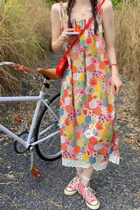 Floral Pattern Spaghetti Straps Summer Long Dress