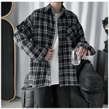 Long Sleeve Black Plaid Hip Hop Men Shirts