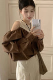 Long Sleeve Fake Two Style Off Shoulder Blouse Shirts