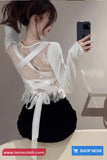 Long Sleeve Lace Backless Style Bandage Shirts