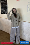 Long Sleeve Cute Rabbit Ears Hooded Knitted Cardigan Sweater