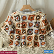 Turn Down Collar Retro Flower Pattern Crochet Shirts