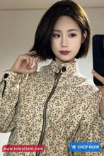 Long Sleeve Double Sided Floral Pattern Zipper Jacket