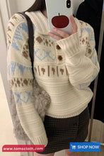 Long Sleeve Vintage Turn Down Collar Knitted Sweater