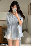 Puff Sleeve Hooded Lace Patchwork Plaid Blouse Shirts