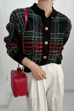 Long Sleeve Striped Plaid Knitted Cardigan Sweater