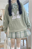 Cute Rabbit Pattern Green Knitted Sweater