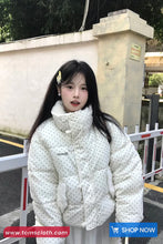 Retro Dots Pattern Corduroy Parkas Coat Jacket