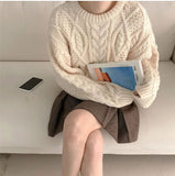 O-Neck Retro Knitted Beige Colors Sweater