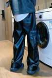 High Waist Loose Black Leather Cargo Pockets Pants